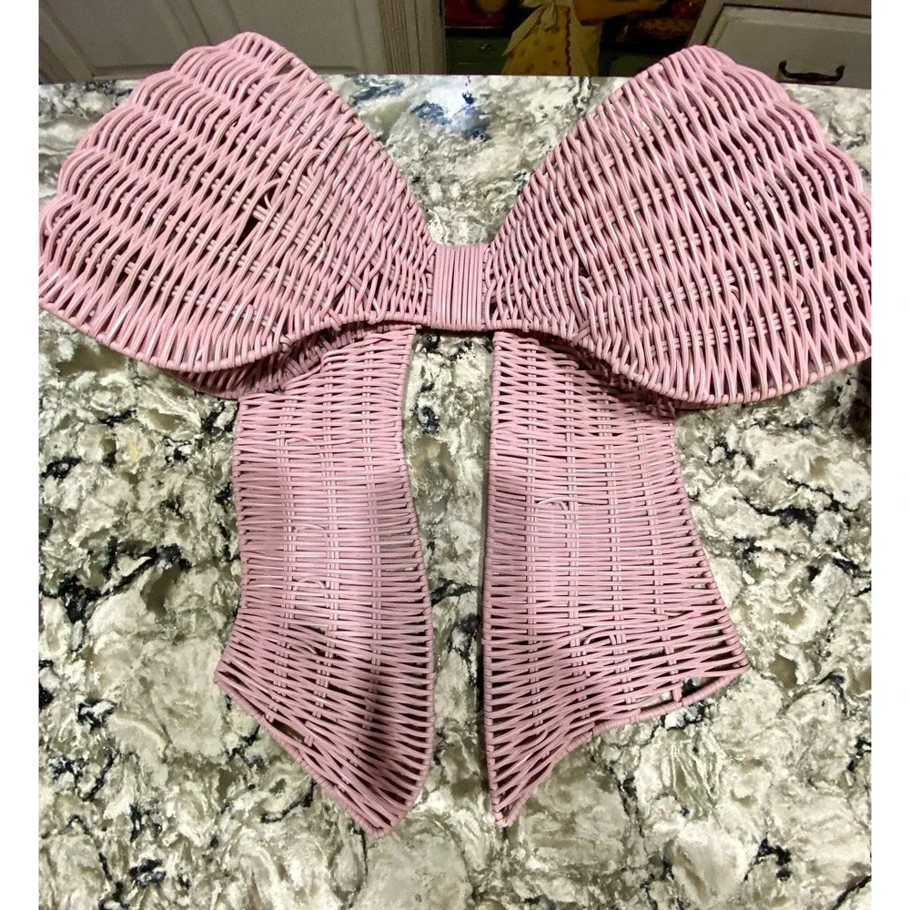 2 Giant Pink Wicker Decorative Wall Bows 19x20